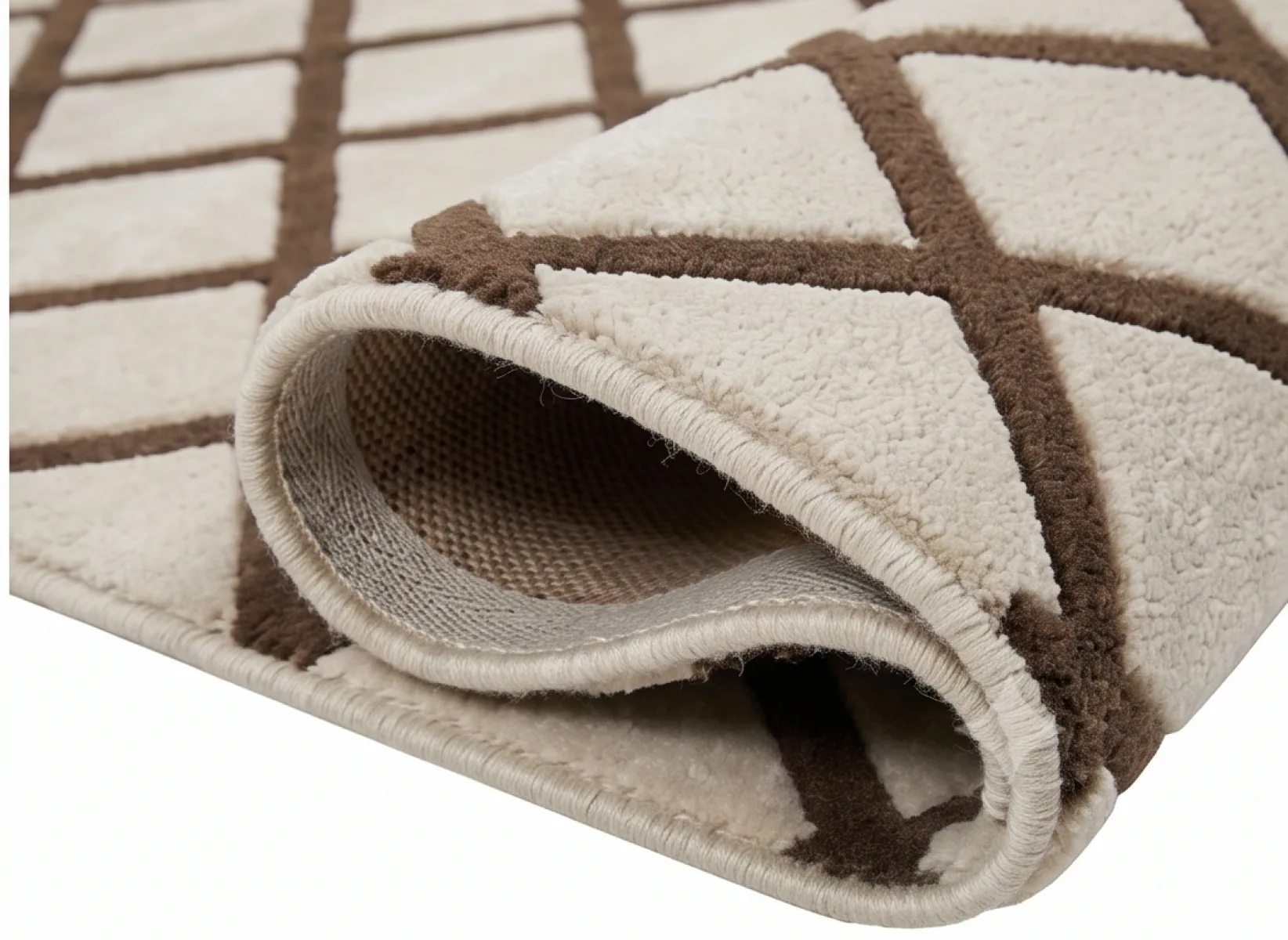 Modern Diamond Lattice Wool Hand Tufted Carpet - Cream & Brown
