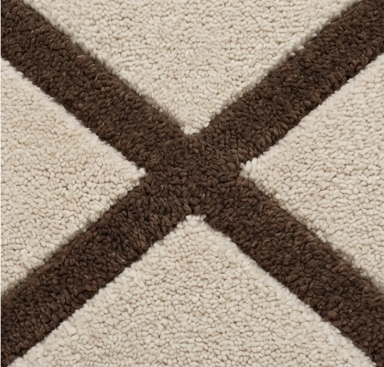 Modern Diamond Lattice Wool Hand Tufted Carpet - Cream & Brown